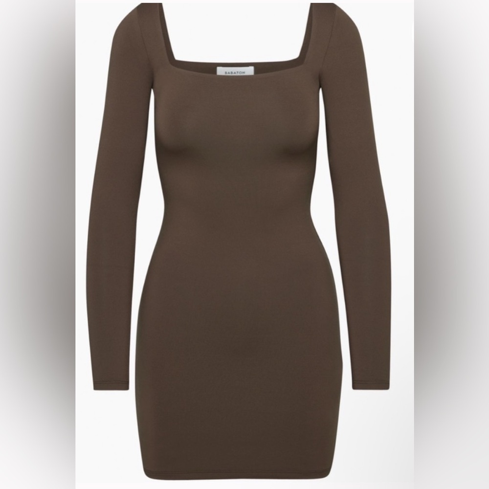 Aritzia Barbaton Contour Square neck Chocolate Long Sleeve Dress